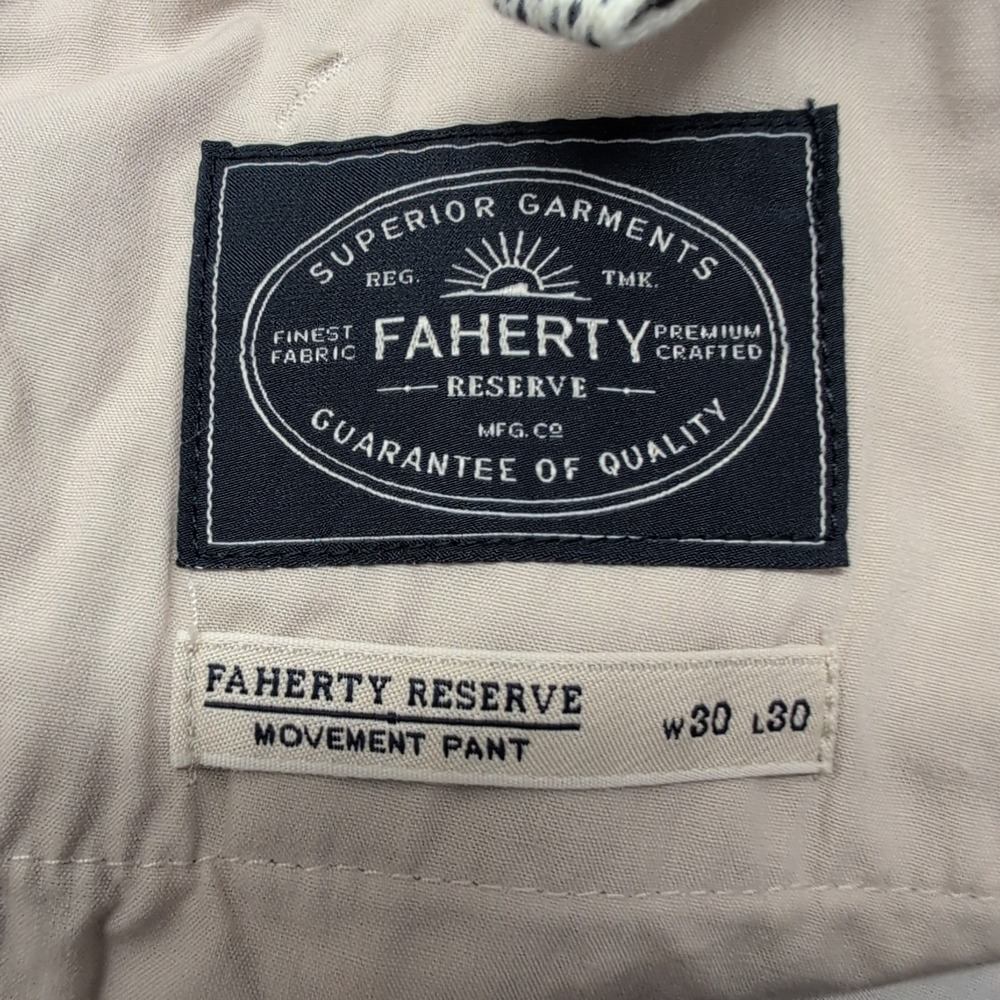 Faherty Reserve Movement Pants Men's 30x28 Khaki Stretch Chino - Picture 6 of 7